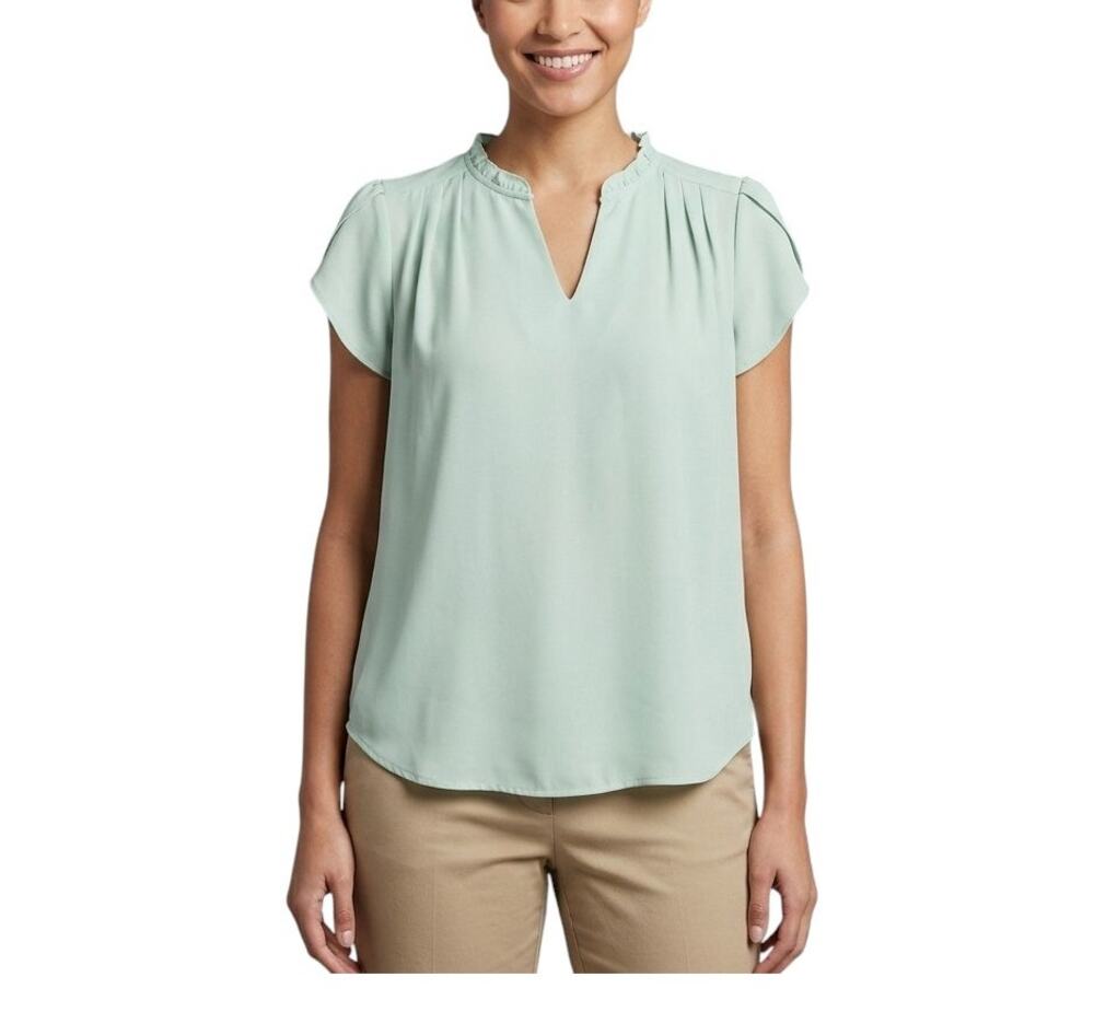 41 Hawthorn Tiffiny Tulip Sleeve Blouse Green Split Neck Women's Size M NWT
